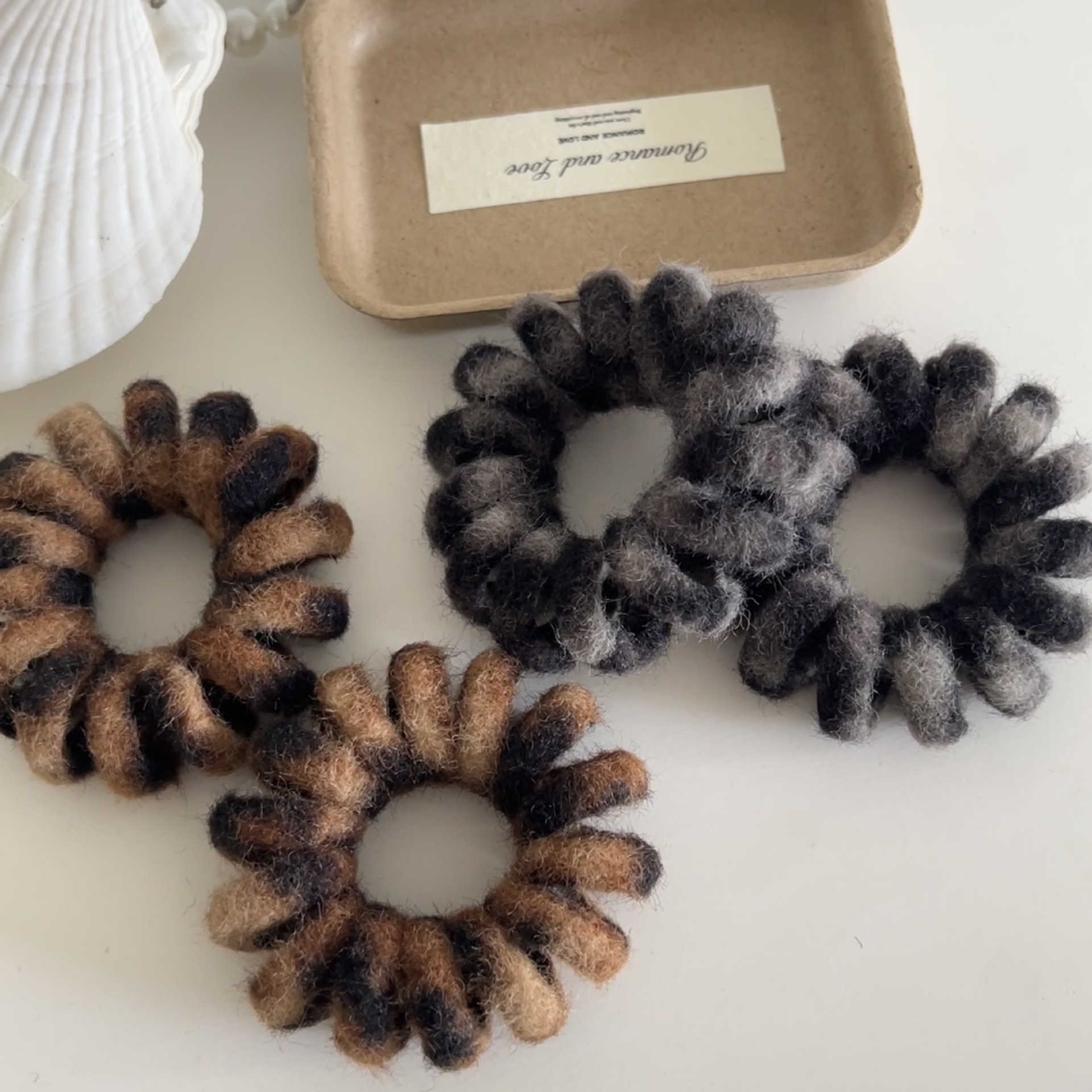 Women's Plush Leopard Telephone Cord Hair Tie Grey Autumn Winter Style