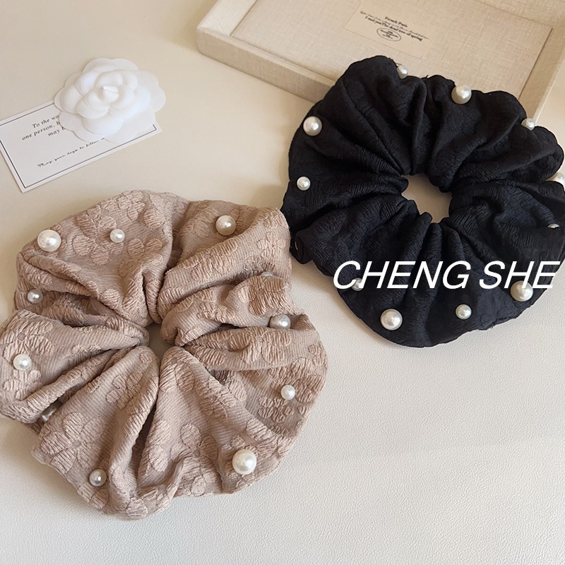 Womens Pearl Fabric Elastic Hair Bands For Daily Styling Solid Color