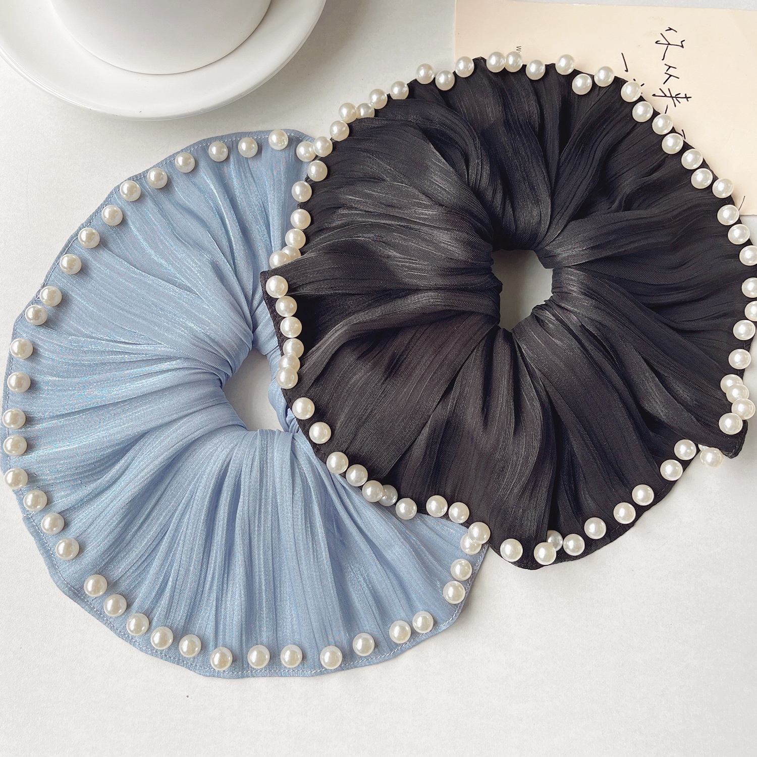 Women Large Pearl Satin Party Headband Hair Accessory White Black Blue