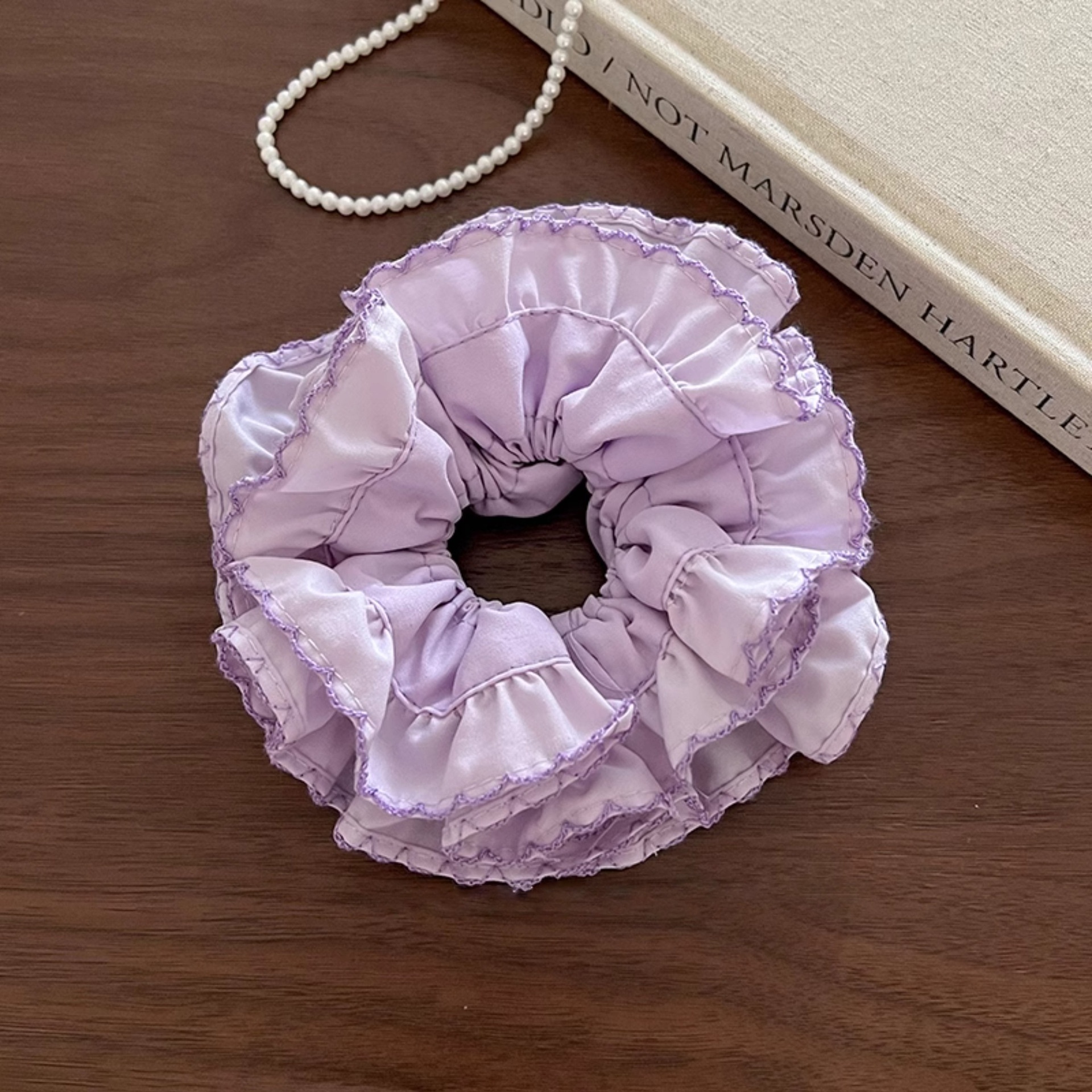 Women's Elegant French Lace Embroidery Ruched Hairband Gentle Purple
