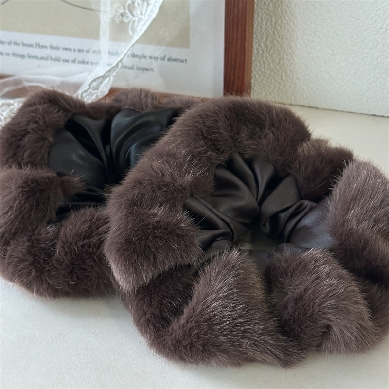 Women's Autumn Winter Plush Polyester Hair Tie Simple Black Coffee
