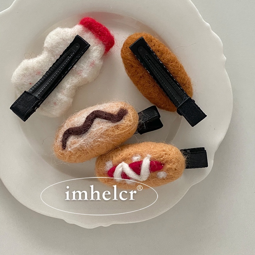 Women's All-Season Felt Hair Clip Tie Cartoon Teddy Dog Hot Dog Bun