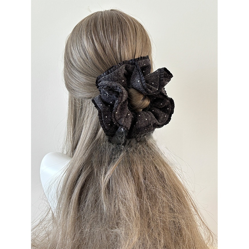 Women's Autumn Winter Knit Hair Tie Accessories Grey Polka Dots