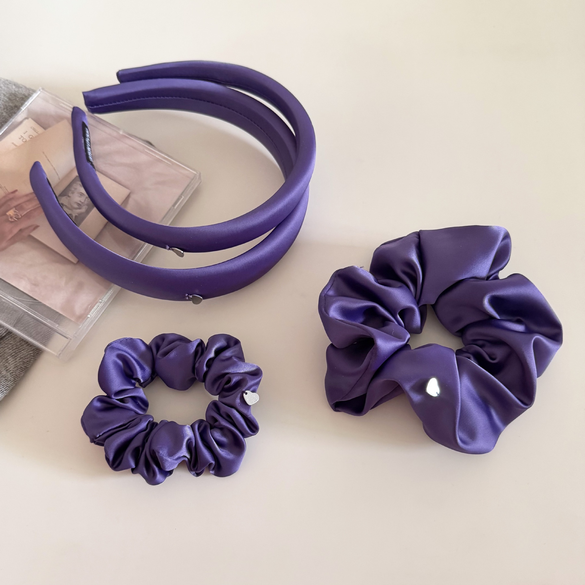 Women's Elegant Purple Heart Satin Hair Band - Simple Everyday Hair Tie