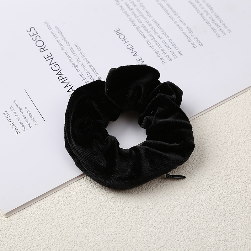 Women's Autumn Winter Velvet Zipper Scrunchie Hair Band Solid Color