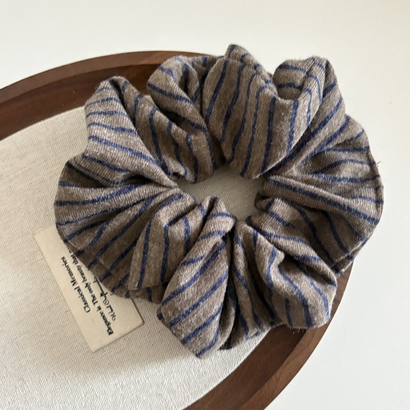 Women's Everyday Spring Knit Hair Tie Scrunchie Dark Grey Stripe