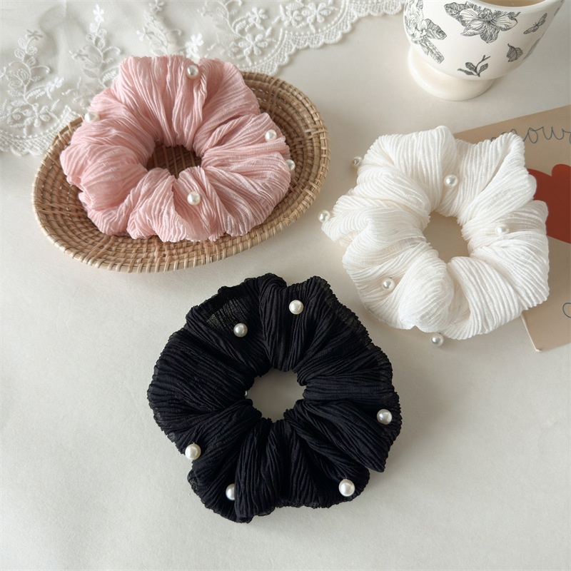 Women Retro Simple Stripe Hair Tie Polyester Spring Accessory Beige