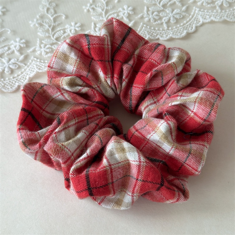 Women's Elastic Polyester Preppy Scrunchies Winter Plaid Hair Ties