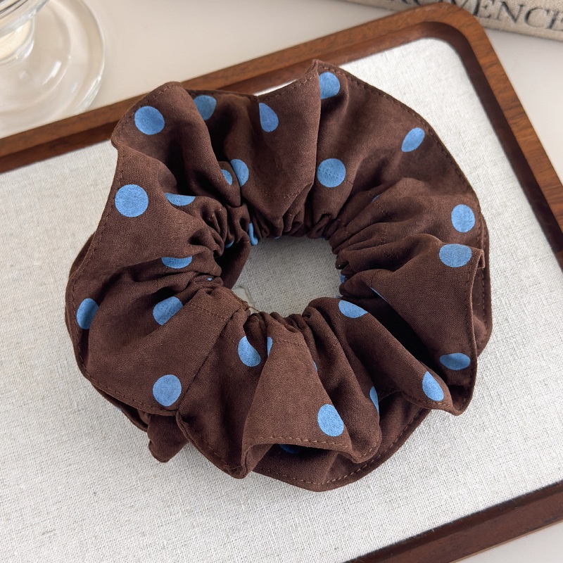 Women's Casual Cloth Scarf Bun Scrunchie Retro Blue Brown Polka Dot