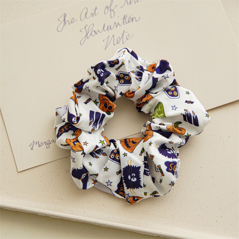 Women's Handmade Satin Street Hair Scrunchie Funny Halloween Skull