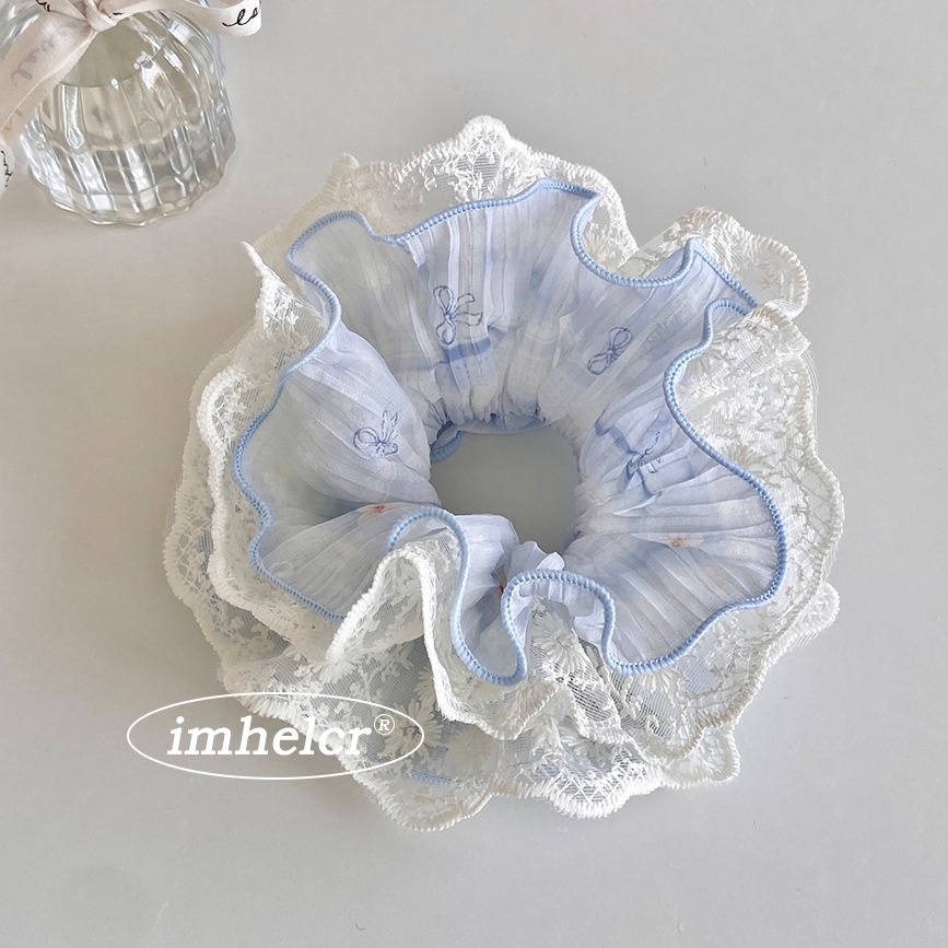 Women's Spring Summer Japanese Lace Hair Tie Blue Ditsy Floral