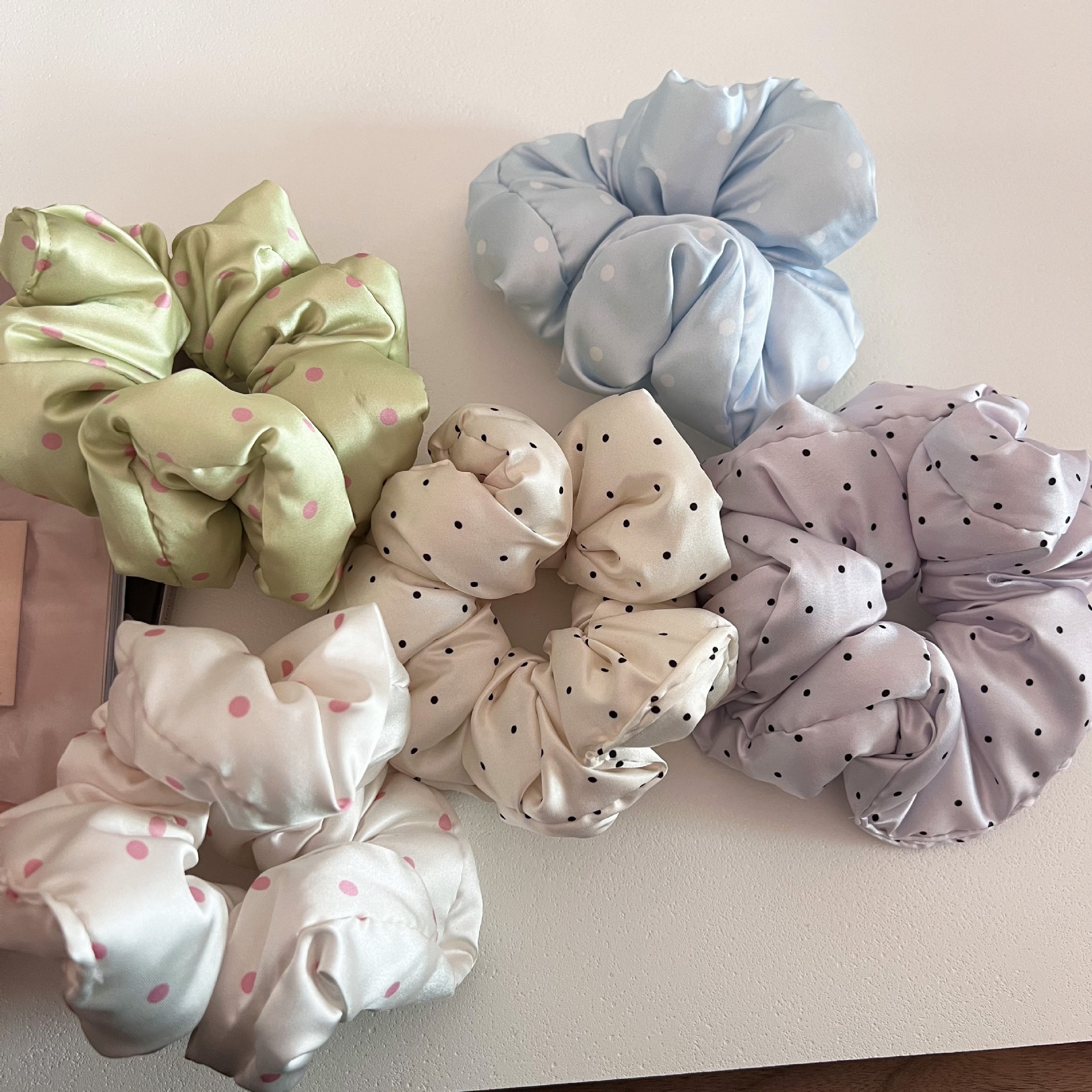 Women's Soft Satin French Low Bun Hair Tie Accessory Polka Dots