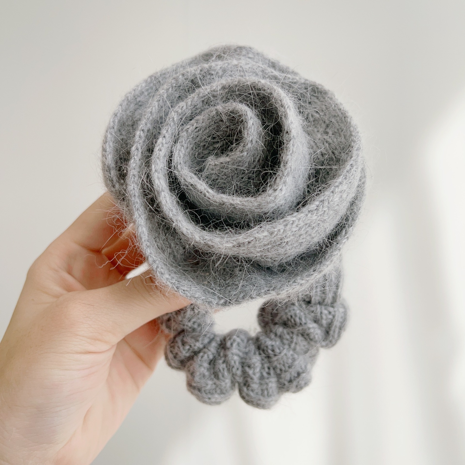 Women's Casual Winter Rabbit Hair Big Scrunchie Rose Pattern