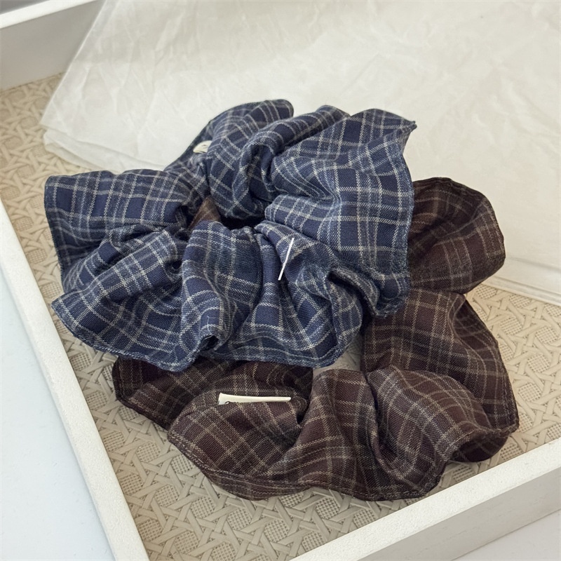 Women's Stylish Soft Cloth Scrunchie Hair Tie Navy Blue Fuchsia Plaid