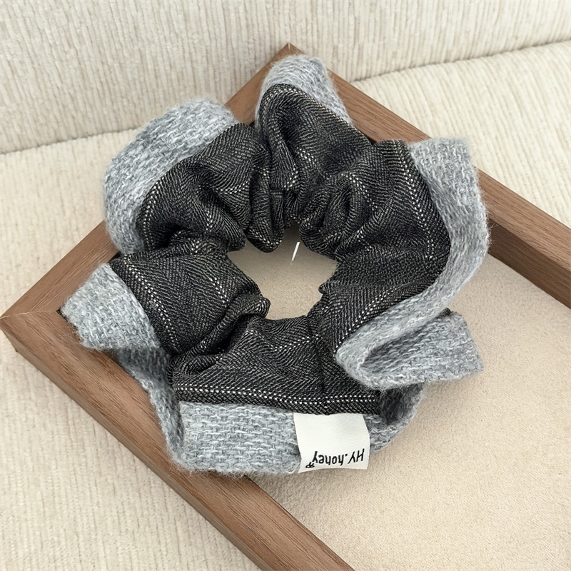 Women's Autumn Winter Knit Hair Tie Retro Striped Coffee Color