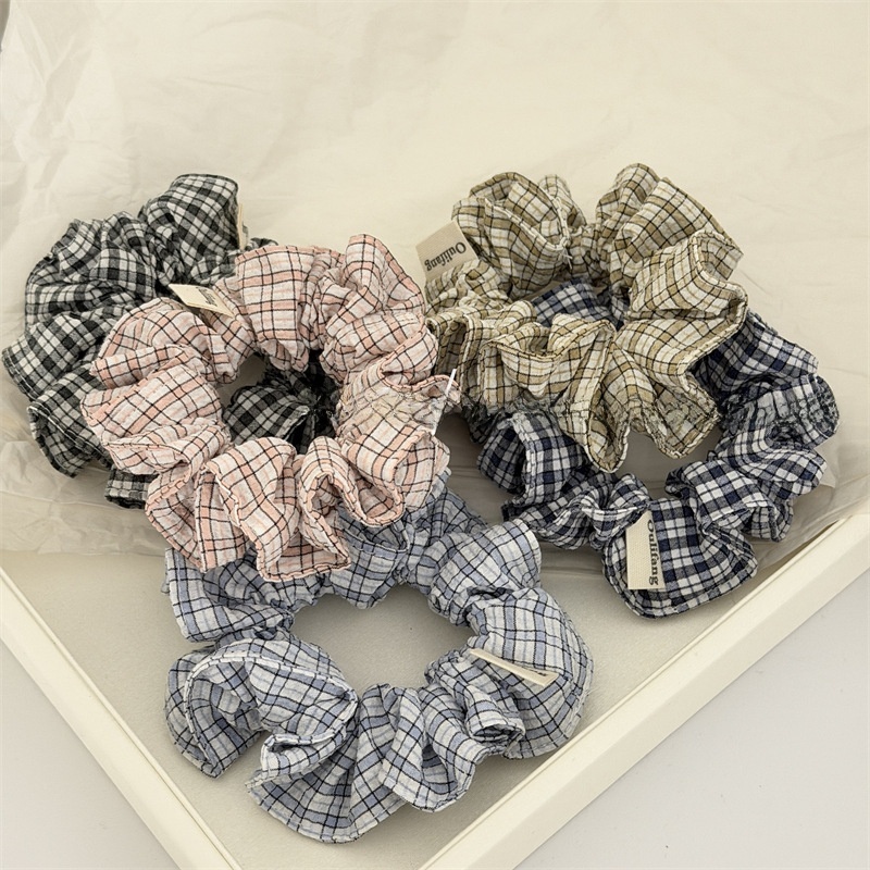 Women's Cloth Hair Scrunchies Daily Ponytail Holder Checkered Plaid