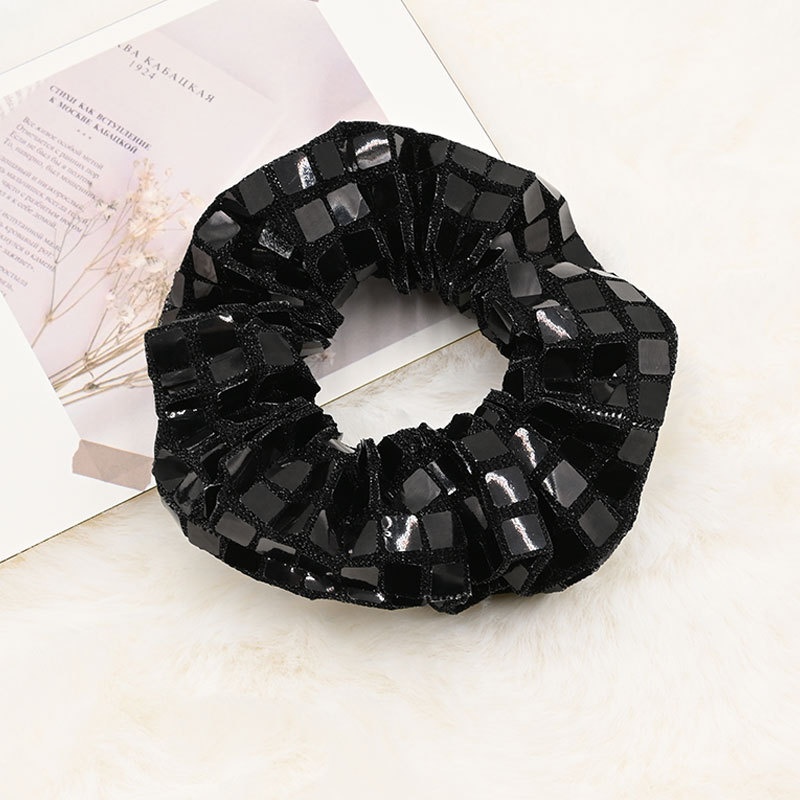 Women's High-End Fabric Scrunchies Ponytail Holder Hair Bands Silver