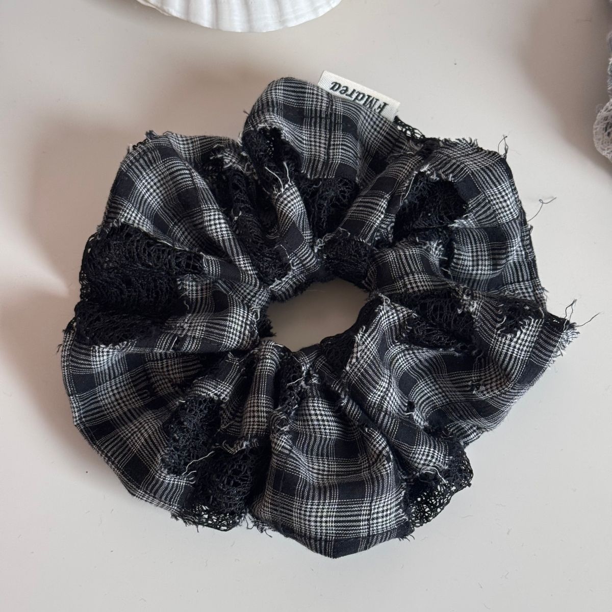 Women's Elegant Cloth Hair Styling Scrunchie Blue Checkered Lace