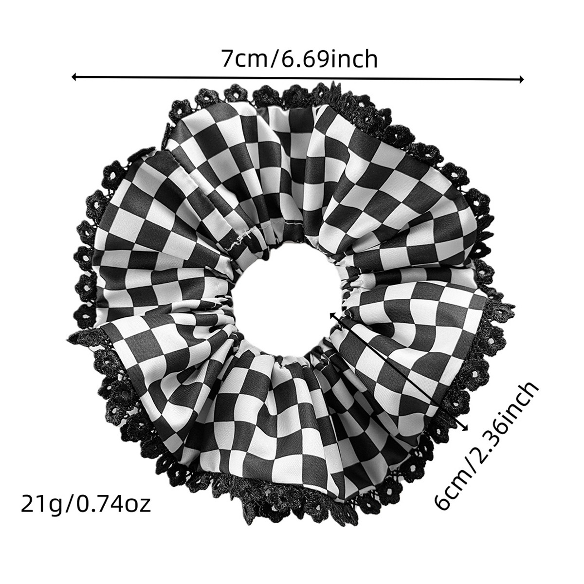 Women's Daily Double-Layer Cloth Hair Tie Black White Checkered