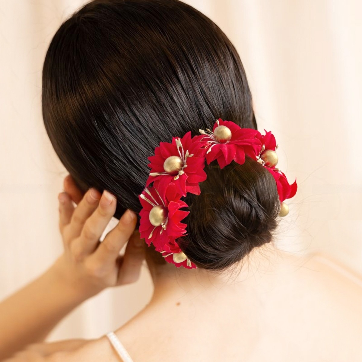 Women's Christmas Bridal Fabric Hairband Red Magnolia Flower