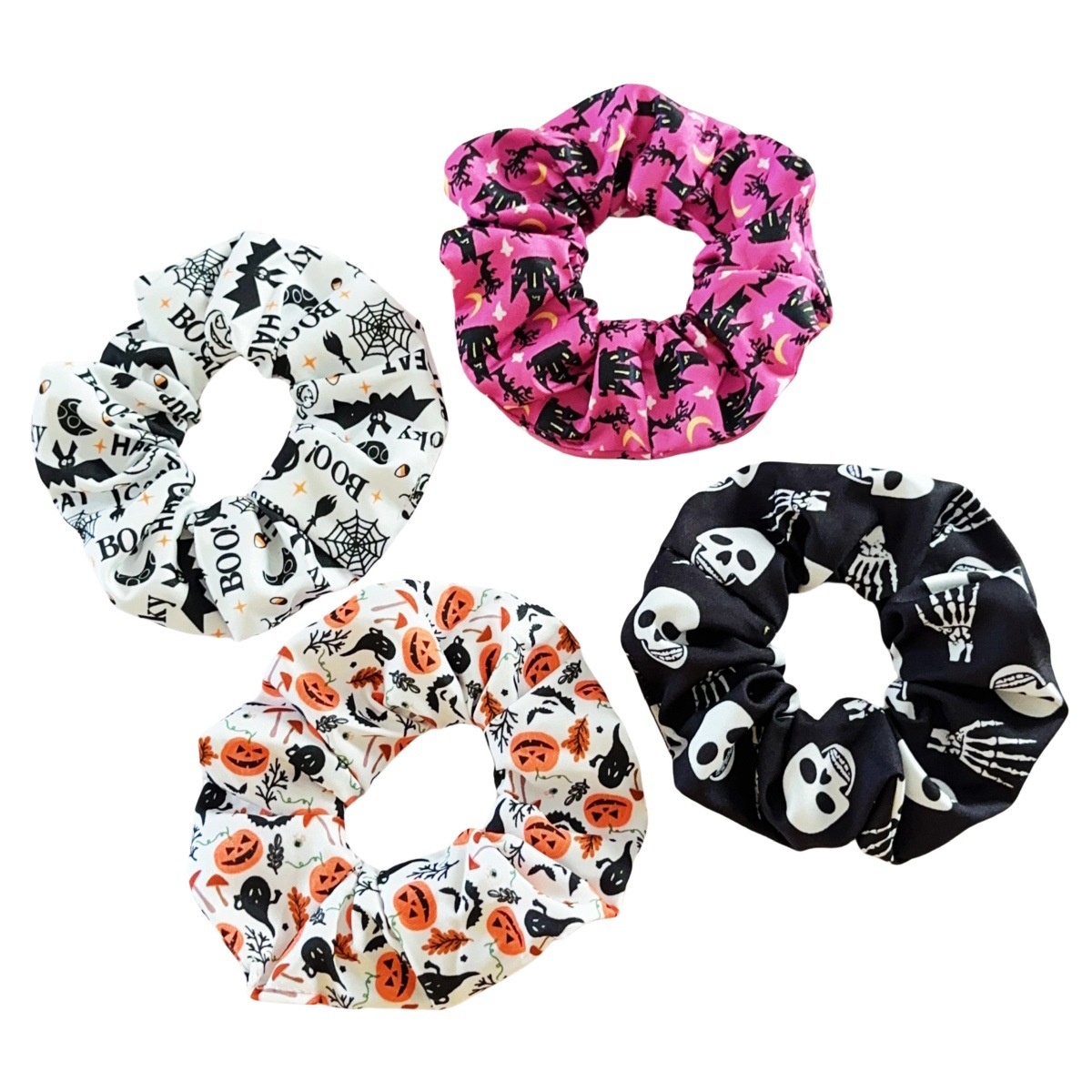 Women's Elastic Cloth Hair Ties Dark Halloween Pumpkin Skull Print