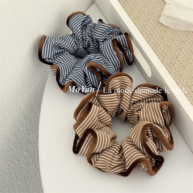 Women's All-Season Velvet Bubble Headband Navy Blue And Brown Striped