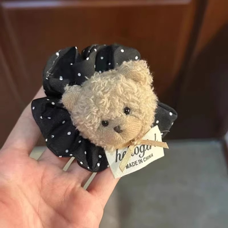 Women's Soft Cloth Hair Tie For Autumn Winter Little Bear Polka Dots