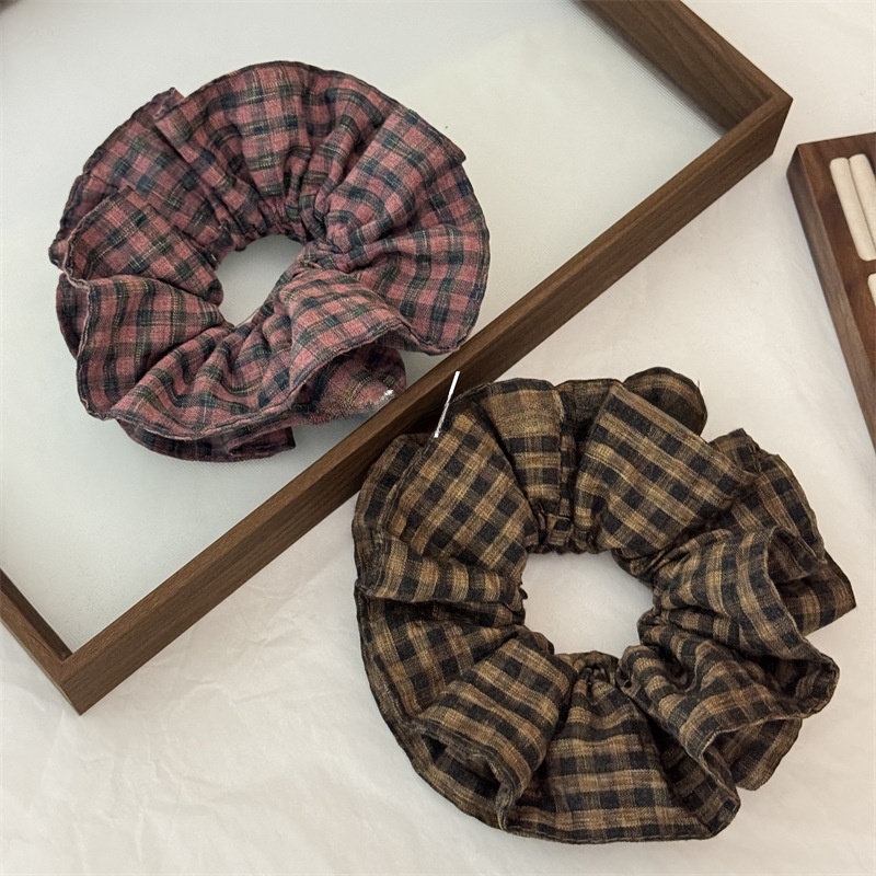 Women's Retro Soft Cloth Everyday Scrunchie Hair Tie Pink Plaid