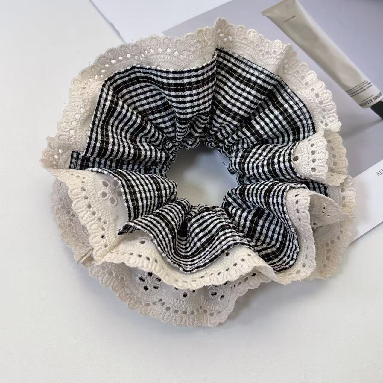 Women's Retro Black Polka Dot Cloth Hair Tie Classic Vintage Scrunchie