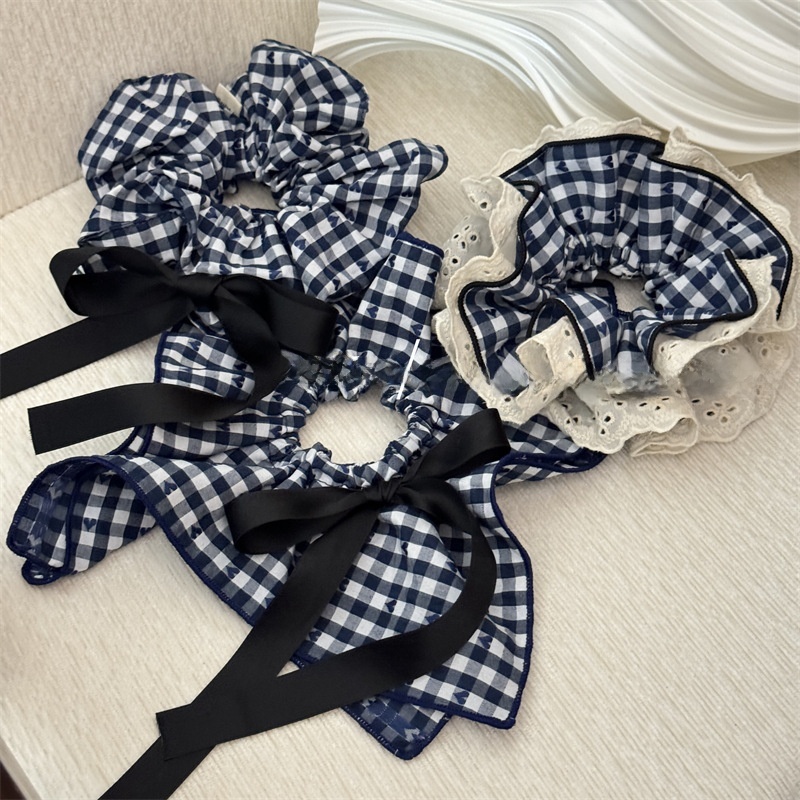 Women's Daily Cloth Hair Scrunchies Plaid Heart Lace Bow Knot
