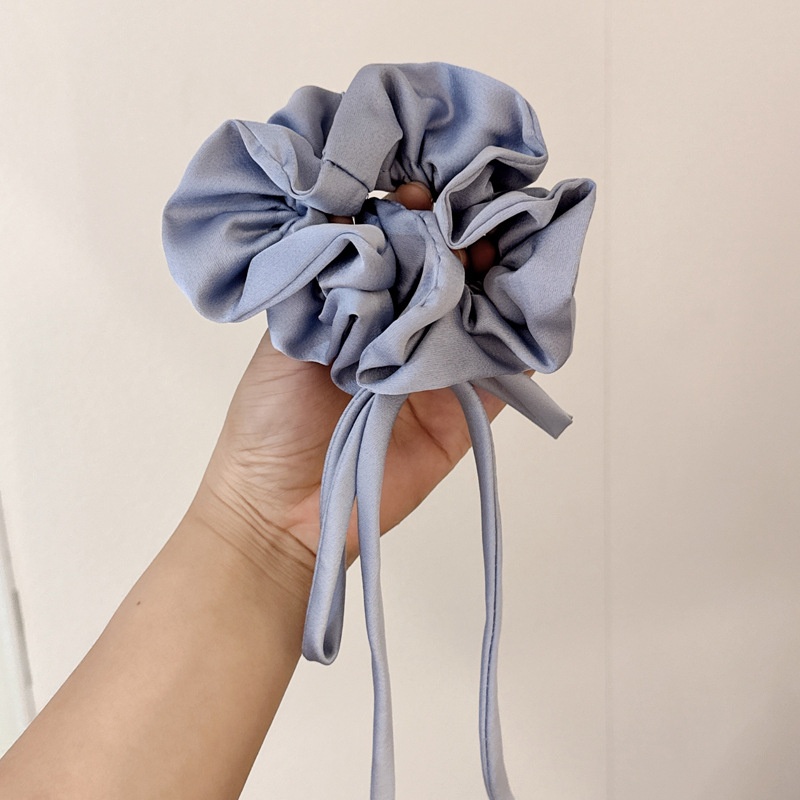 Ladies Double Layer Satin Elastic Ponytail Hair Scarf Bow Knot
