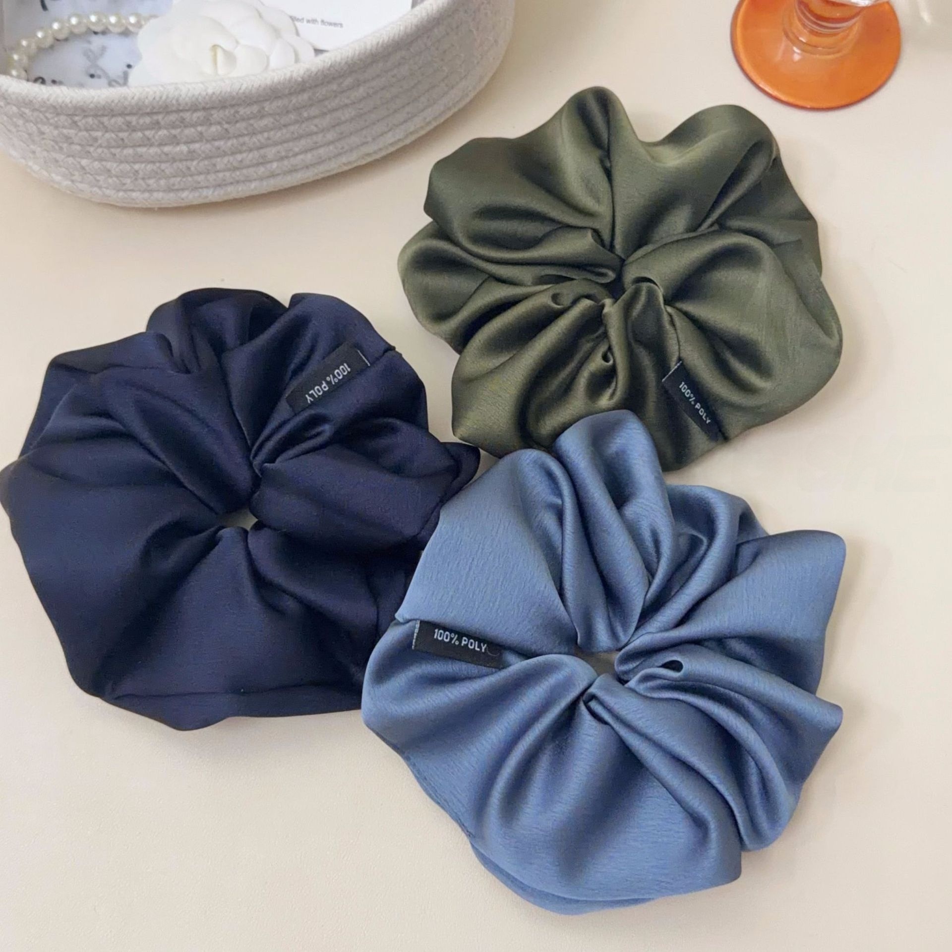 Women's Elegant Satin Hair Scrunchie For Daily Wear Solid Dark Blue