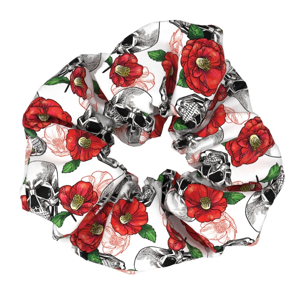 Women's Floral Skull Fabric Hair Ties Handmade Large Scrunchies