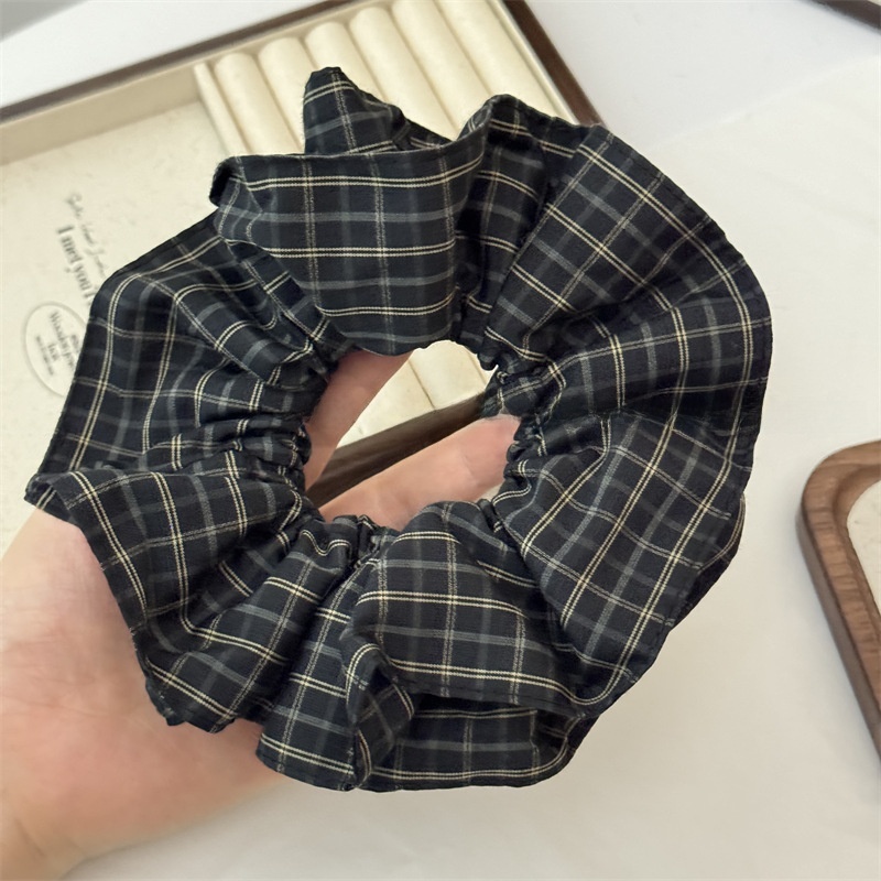 Women's Retro Cloth Hair Tie Black & Green Plaid Checkered Scrunchie