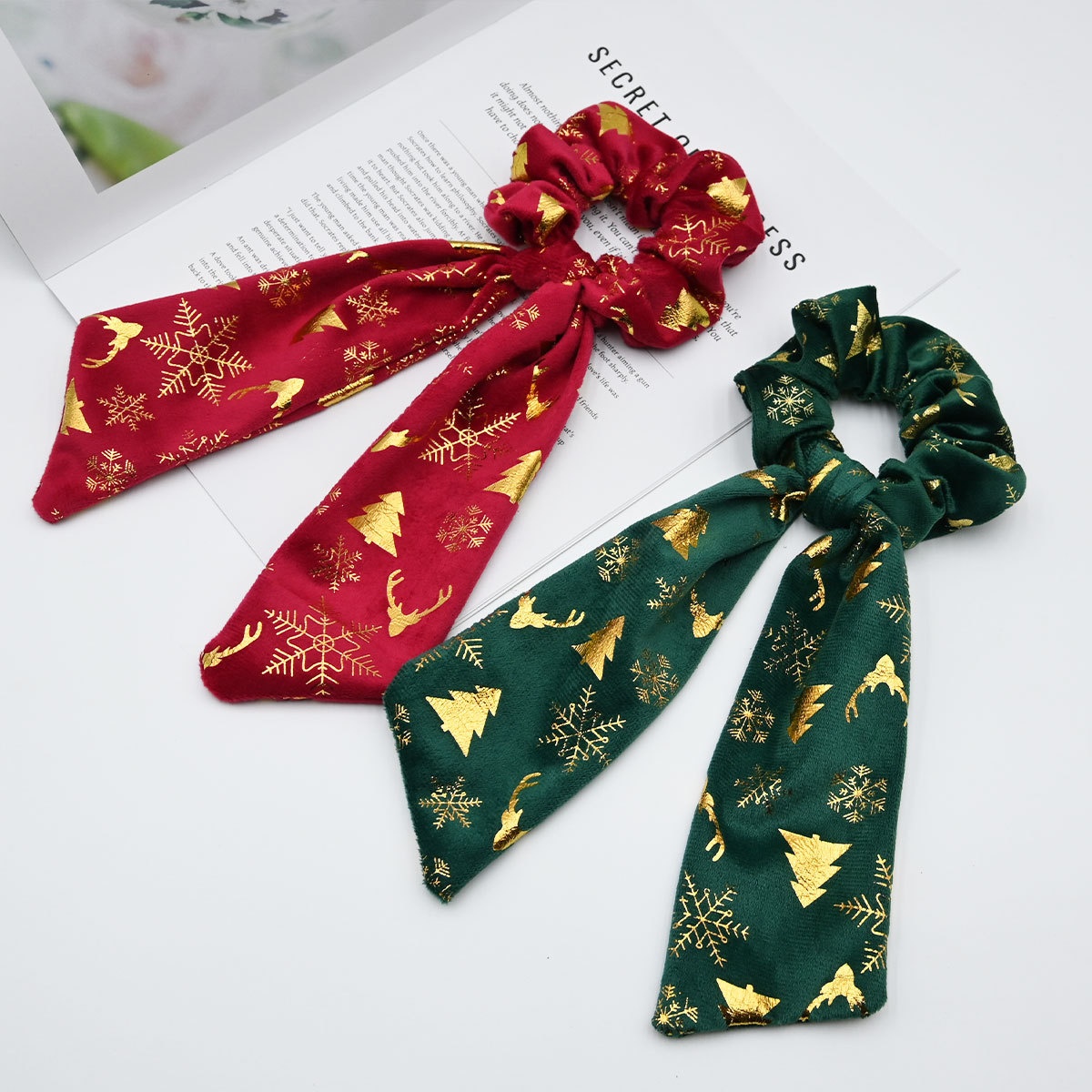 Women's Christmas Plush Ribbon Hair Tie High-End Elastic Festive Hair Rope