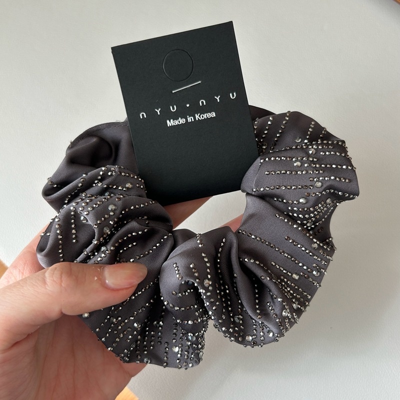 Women's Sparkly Rhinestone French Style Autumn Cloth Hair Tie Black