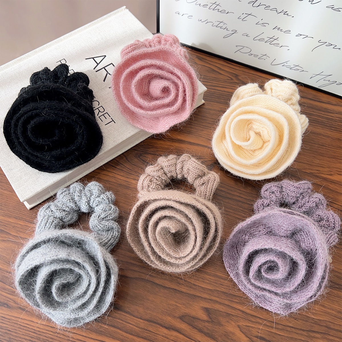 Women's Casual Winter Rabbit Hair Big Scrunchie Rose Pattern