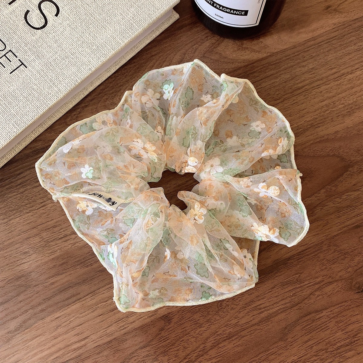 Women's Spring Summer Soft Gauze Hair Tie Scrunchie Pink Ditsy Floral