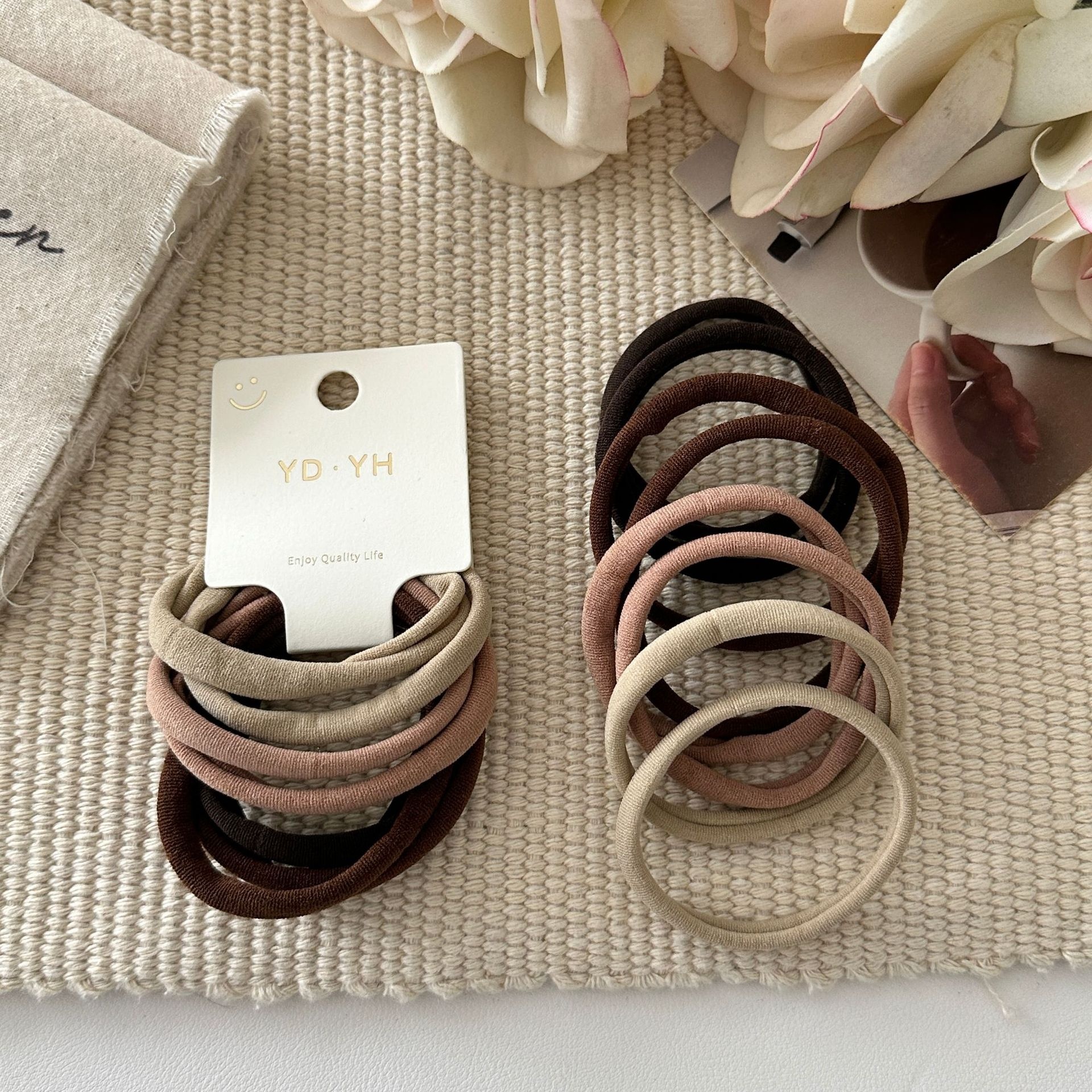 Women's Autumn Cloth Bubble Braid Hair Ties 8Pcs In Blue, Beige, Black