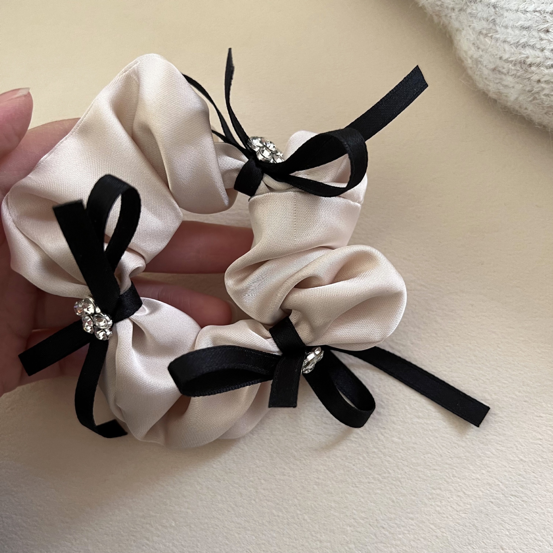 Women Elegant Satin Headband Rhinestone Bow Hair Hoop Solid Color