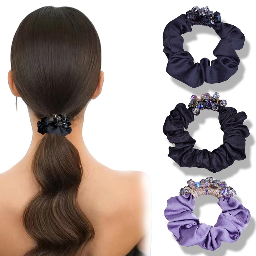 Women's Handmade Crystal Satin Hair Tie High Elasticity Glam Hair Accessory