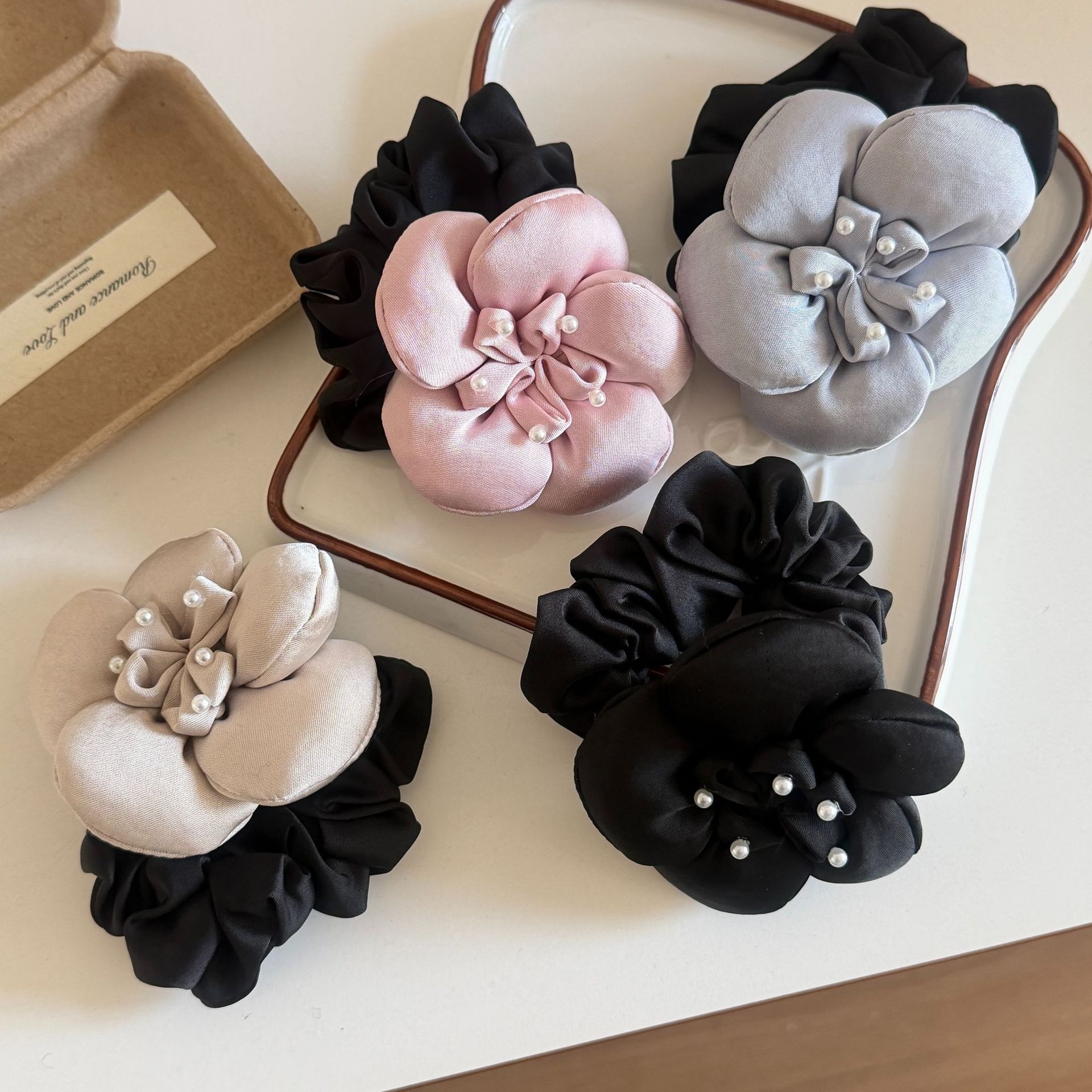 Women's Lolita Pearl Cloth Elastic Scrunchie Hair Tie Floral Polka Dot