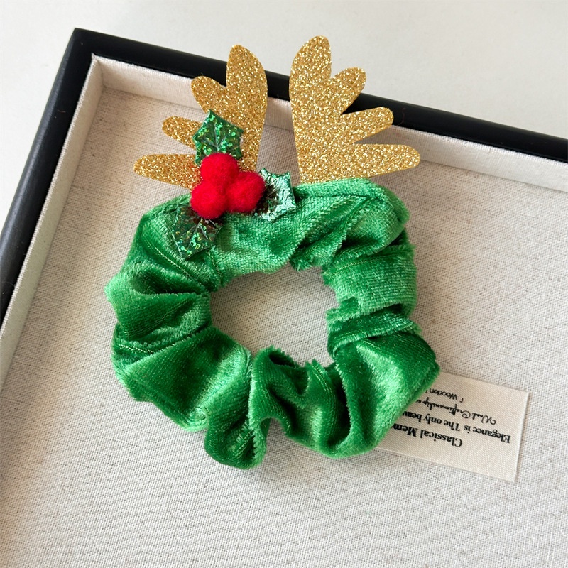 Women's Christmas Velvet Antler Hairband Elastic Bell Flannel Headwear