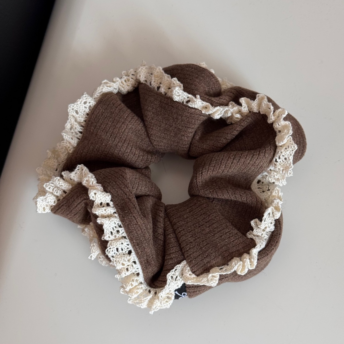 Women Casual Knitted Elastic Hairband Double Layer Lace Edge Solid Color