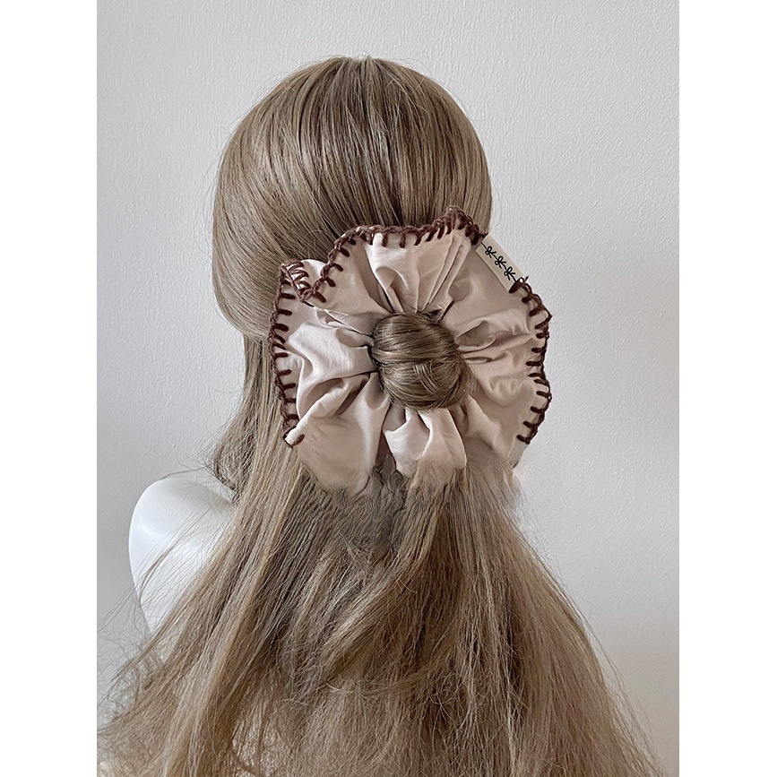 Women's Daily Retro Wool Yarn Floral Cloth Hair Tie Beige & Grey