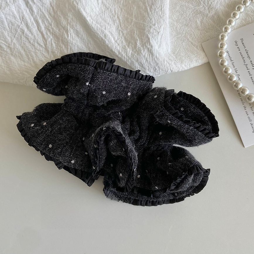 Women's Autumn Winter Knit Hair Tie Accessories Grey Polka Dots
