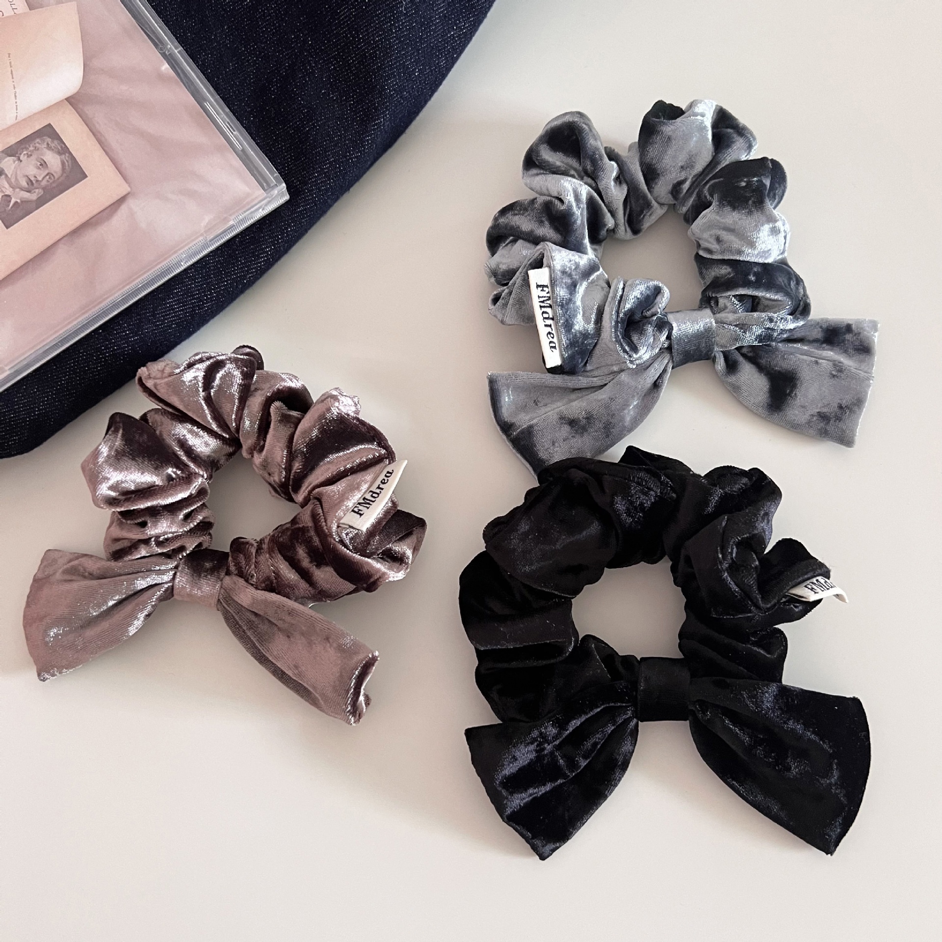 Women's Velvet Elastic Hair Tie Casual Low Ponytail Scrunchie Large Bow Knot