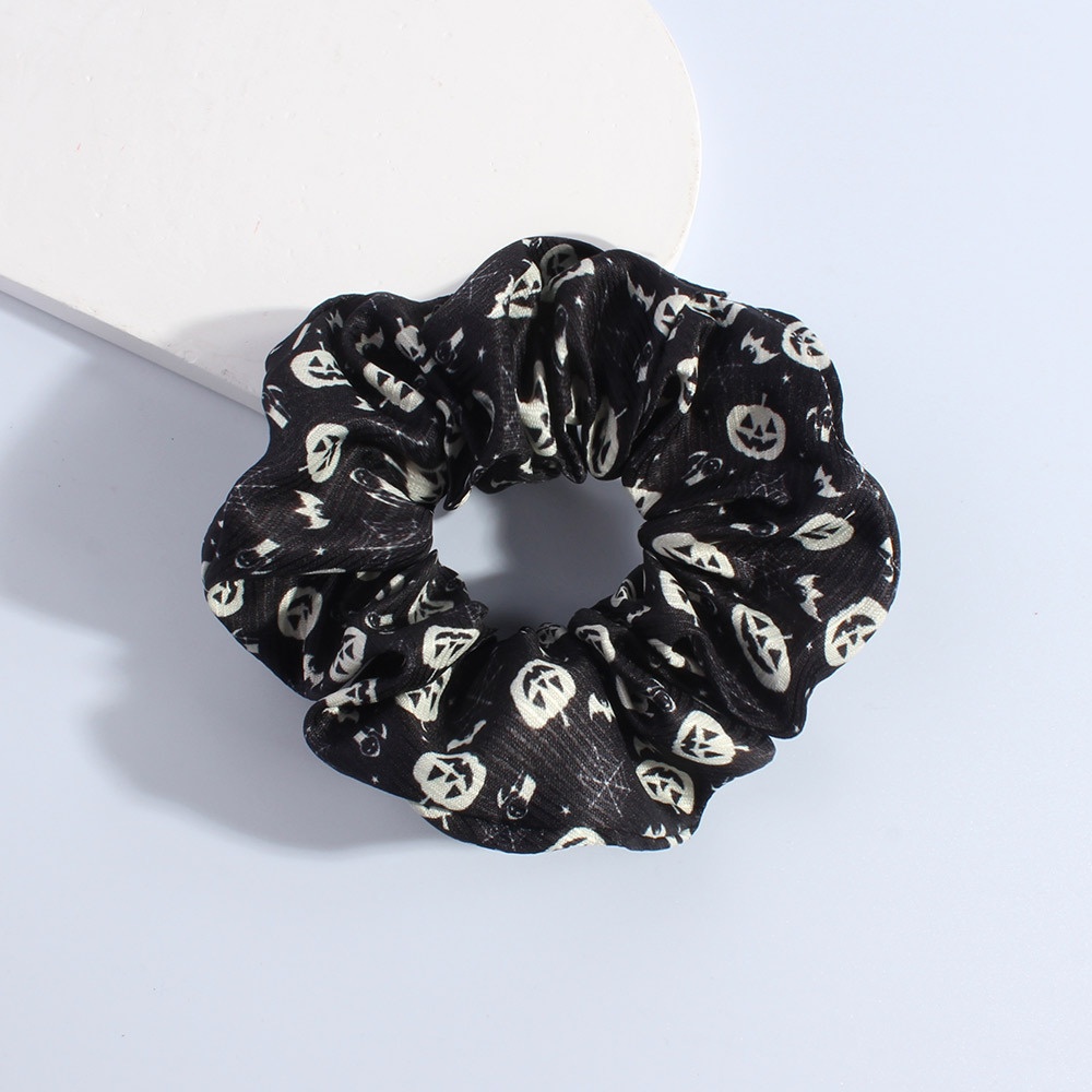 Women's Halloween Fabric Hair Ties Black Skeleton Head Dark Style