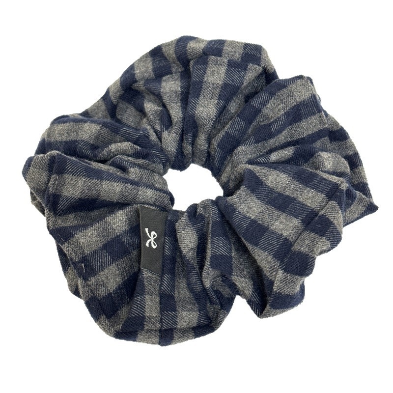 Women's Commute Style Cloth Scrunchie Hair Tie Navy Blue Plaid