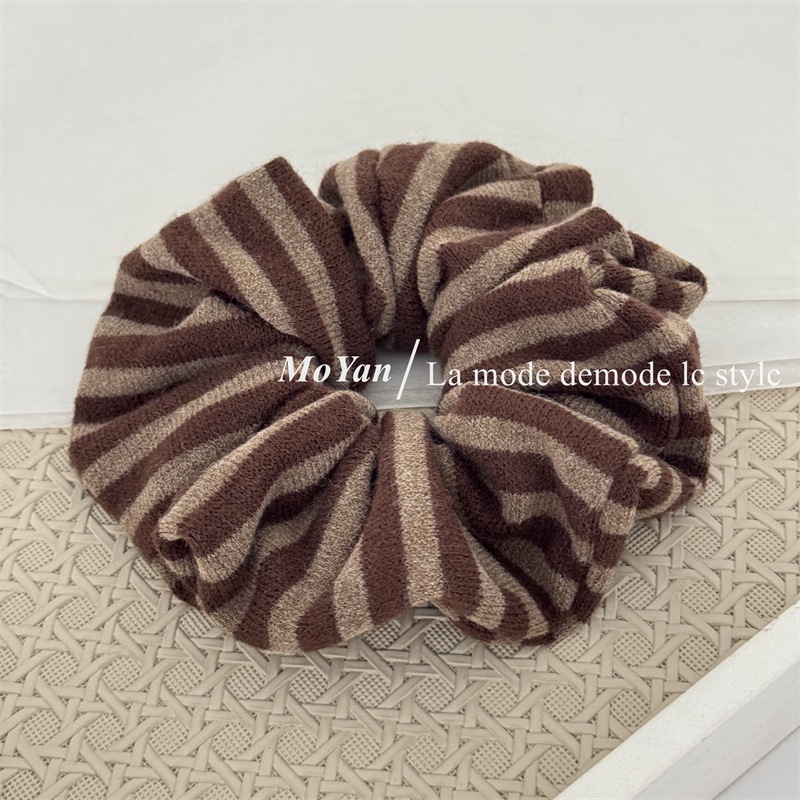 Women's Soft Knitted Winter Hair Ties Retro Stripe Color Block